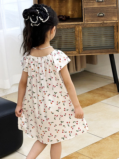 Mulberry Silk Girls' Silk Nightgown Summer Short-Sleeved Pajamas for Older Children Children's Dress Princess Loungewear Thin Style