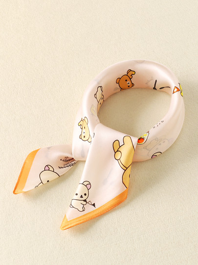 Autumn children's silk square scarf Korean style girl's mulberry silk scarf baby baby scarf cute triangle scarf trendy