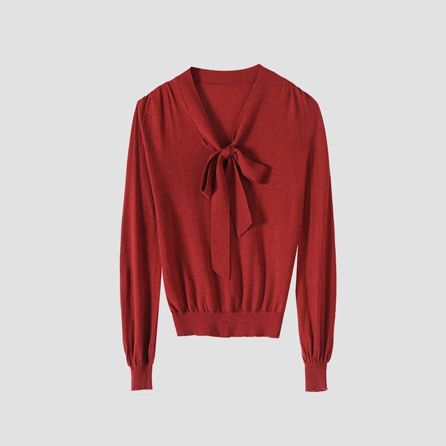 Wool cashmere sweater women's sweater autumn 2022 new loose long-sleeved knitted butterfly knot lace-up bottoming shirt