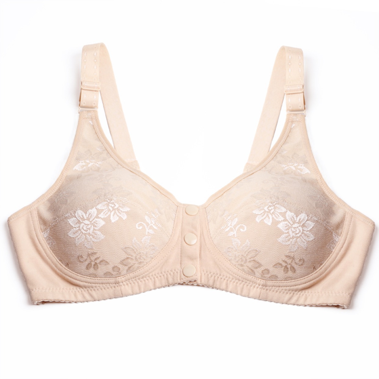 Áo ngực trung niên, cotton, không có vòng thép, áo ngực, mẹ, kích thước lớn, khóa trước, miếng bọt biển mỏng cố định, dây đeo vai có thể điều chỉnh - Áo ngực không dây quần lót
