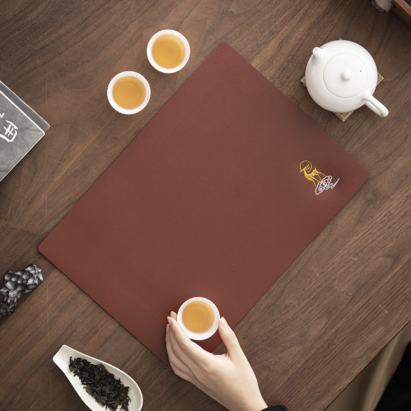 Embroidered Leather Waterproof Tea Mat New Chinese Zen Tea Table Mat High-end Light Luxury Pot Mat Kung Fu Tea Set Accessories