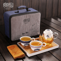 Kangyun fast guest Cup one pot two cups Glass travel tea set carrying case outdoor travel kung fu simple set