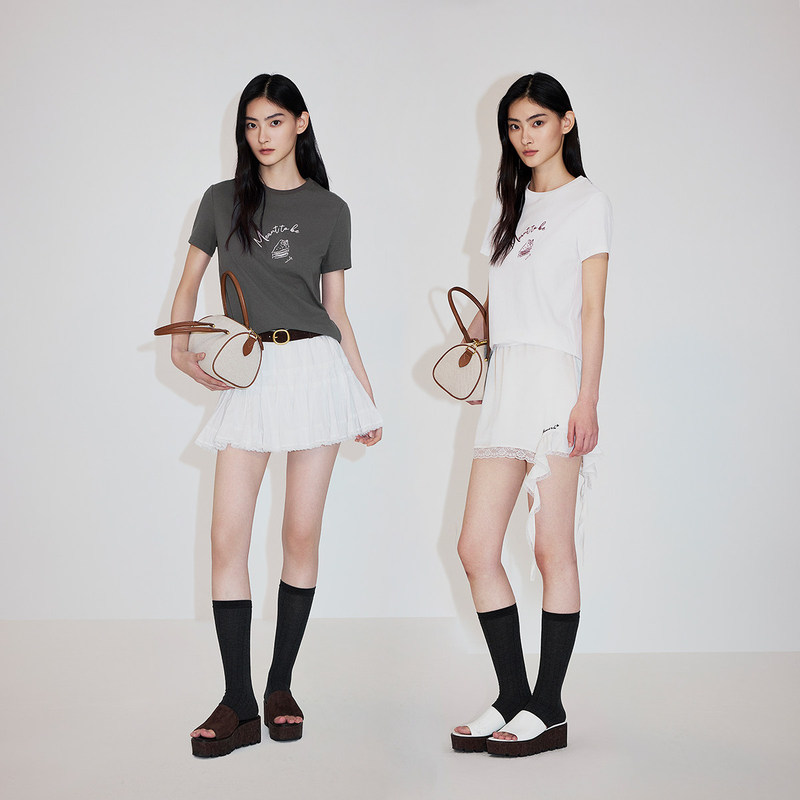 Ochirly Cotton and Linen Letter Embroidered Short-Sleeved T-Shirt Women's Casual Top 2026 Spring and Summer