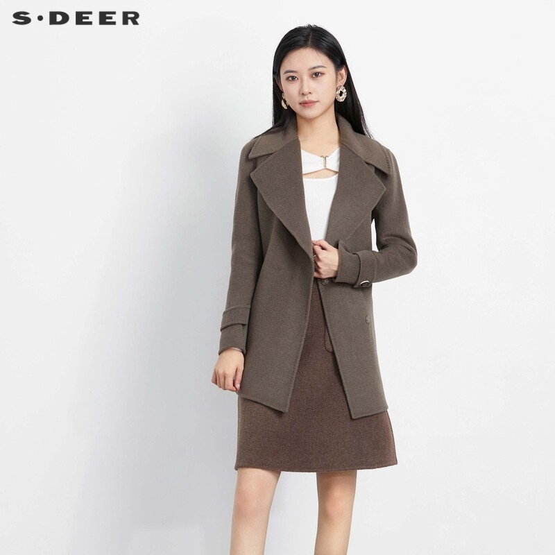 Sdeer Women's Casual Suit Collar Waist-Cinched Woolen Short Coat S23482604