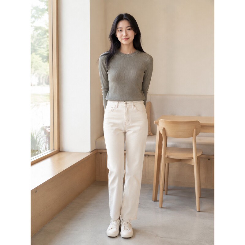 Levi's Spring and Autumn Women's Slim Fit Round Neck Long Sleeve Wool Sweater 008R5-0000
