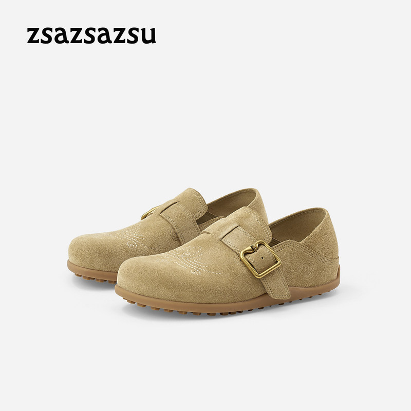 [Cinnamon Roll] Sasa Su 26 Autumn Edition Iris Embroidery Full-Cover Birkenstock Shoes Lazy Two-Way Wear Half-Slip Casual Shoes for Women Z76584A-01