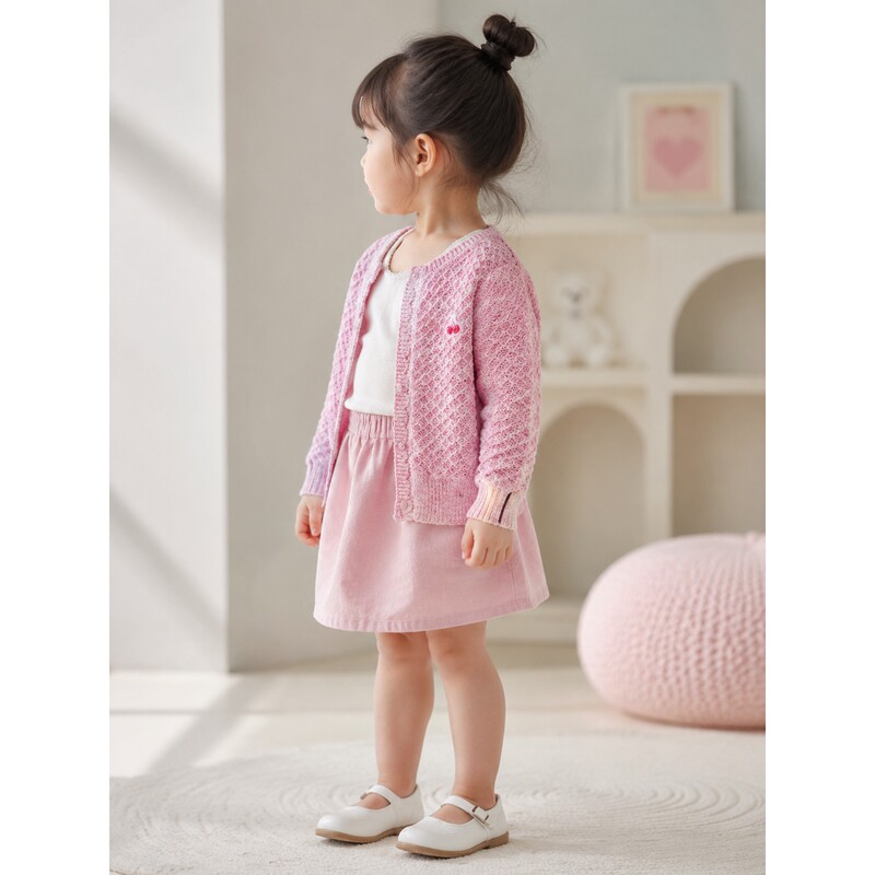 Balabala Girls Pink Cherry Embroidered Knitted Cardigan Spring & Fall Sweater 201326103005 Balabala Girls Pink Cherry Embroidered Knitted Cardigan Spring & Fall Sweater 201326103005