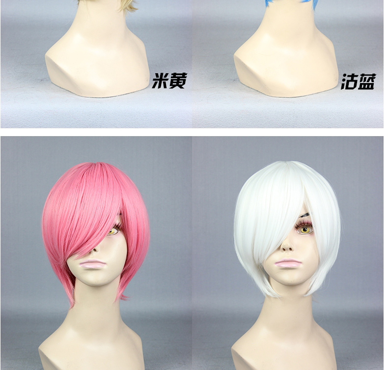 Mcoser hàng ngày tóc ngắn phổ quát cosplay anime tóc giả cos trang phục đen xanh bạc vàng hồng tóc giả đồ cosplay gợi cảm