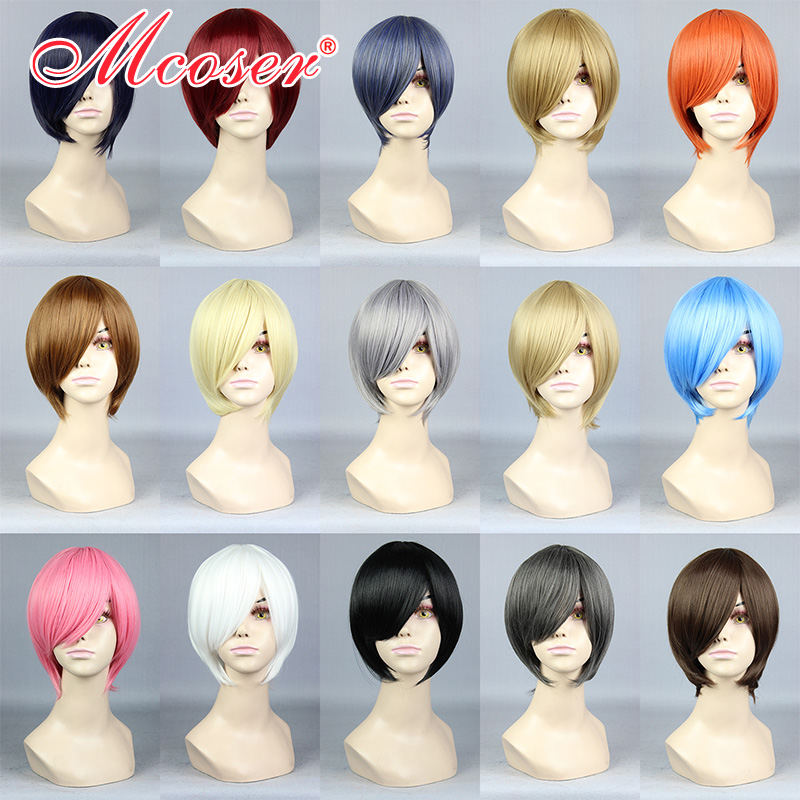 Mcoser Daily short hair Universal cosplay anime cos costume black blue silver powder gold fake hair