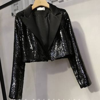 Dragon Scales! 2022 Autumn New Fashion Versatile Slimming Shiny Sequin Blazer Women's Short Cardigan Top