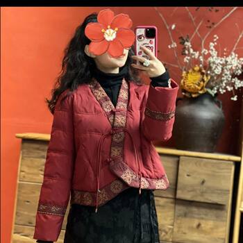 ແບບຊົນເຜົ່າຈີນ embroidered slanted lapel jacket ຝ້າຍຄໍ v
