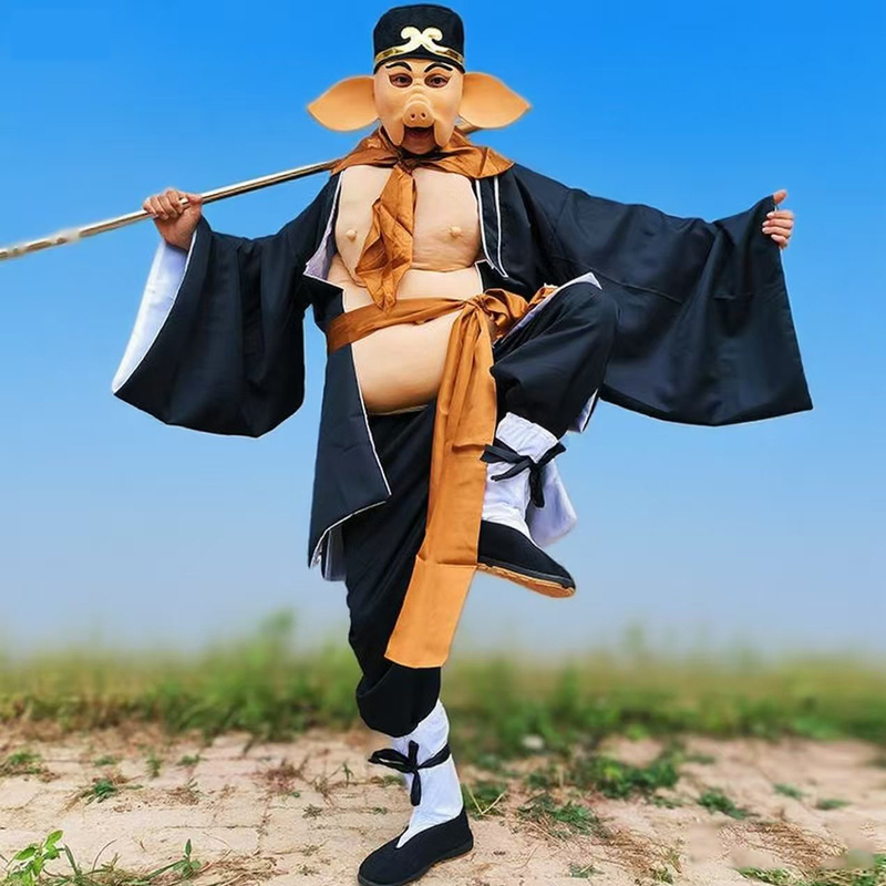 Journey to the West Pig Eight-Deer (Zhu Bajie) Performance Costume Set, Tourist Attraction Stage Costume, Gaolaozhuang (High Old Village) Master-Disciple Four-Person Costume