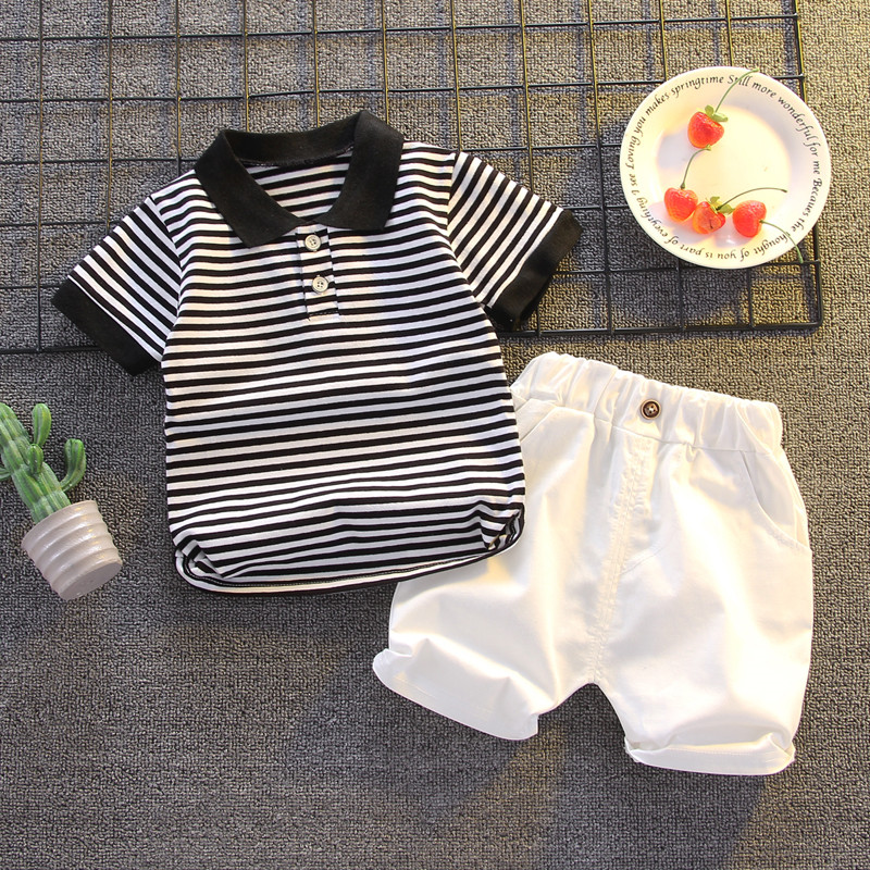 Black And White Classic Short Sleeveparagraph Boy summer Short sleeve suit 1-3 year 4 children Foreign style Check pattern shorts 2021 baby summer wear Two piece set