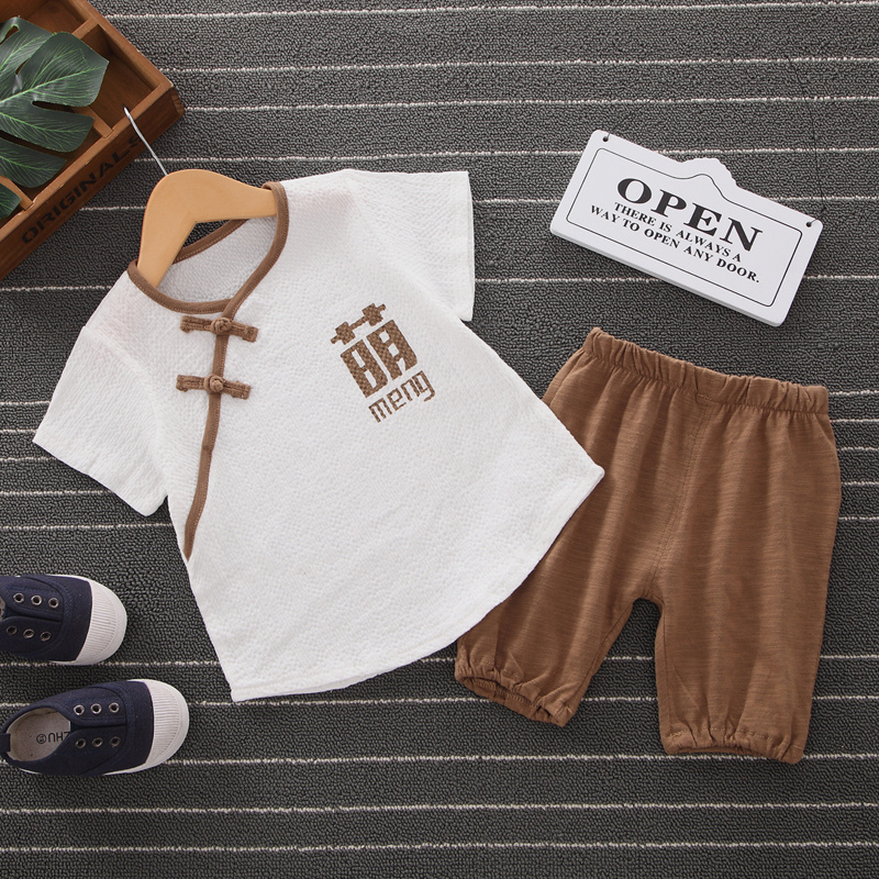 Adorableparagraph Boy summer Short sleeve suit 1-3 year 4 children Foreign style Check pattern shorts 2021 baby summer wear Two piece set