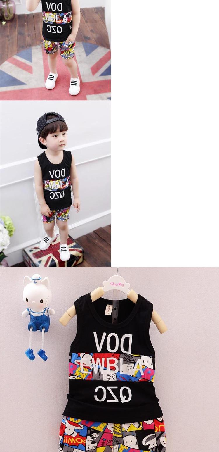 Quần áo bé trai mùa hè vest vest 1-2-4 tuổi nam bé không tay quần short hai dây mùa hè quần áo bé - Phù hợp với trẻ em ao quan tre em