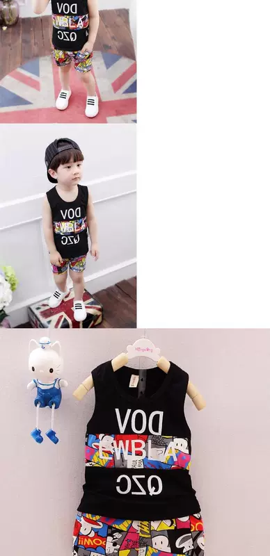 Quần áo bé trai mùa hè vest vest 1-2-4 tuổi nam bé không tay quần short hai dây mùa hè quần áo bé - Phù hợp với trẻ em