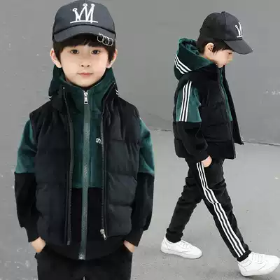 Children's clothing boys winter suit 2020 new autumn and winter sweater children plus velvet padded gold velvet three-piece set