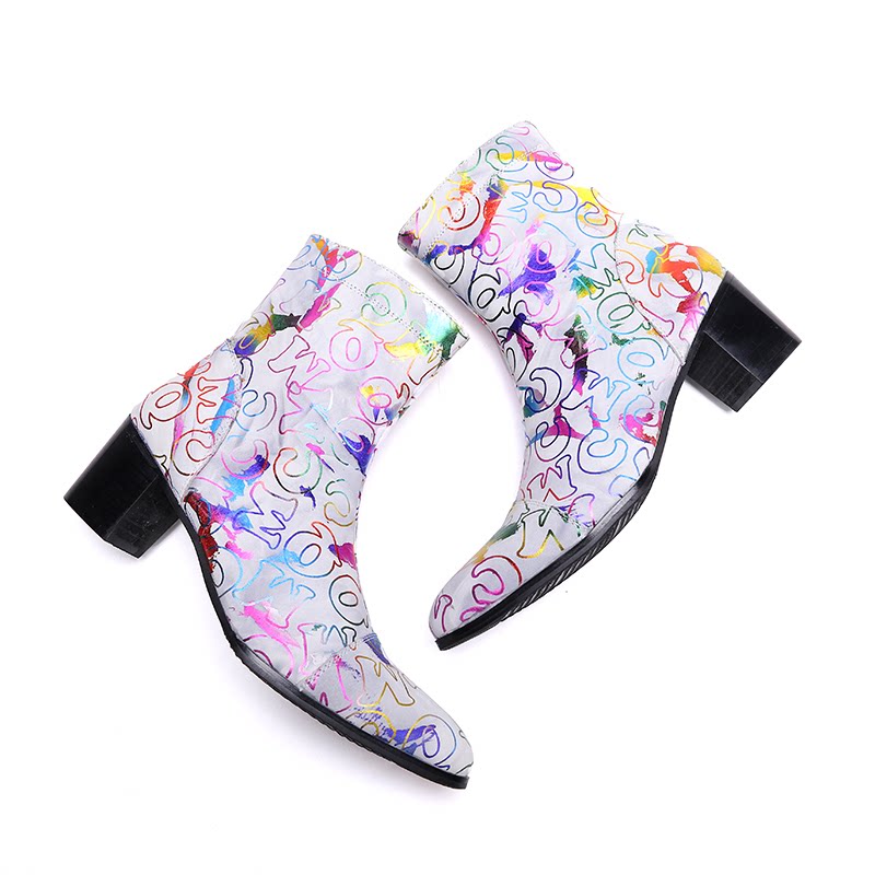 Челси сапоги 铂利迩7公分高跟高端男韩版外贸透气拉链尖头鞋2021新款潮流皮靴 Platinum right Wani