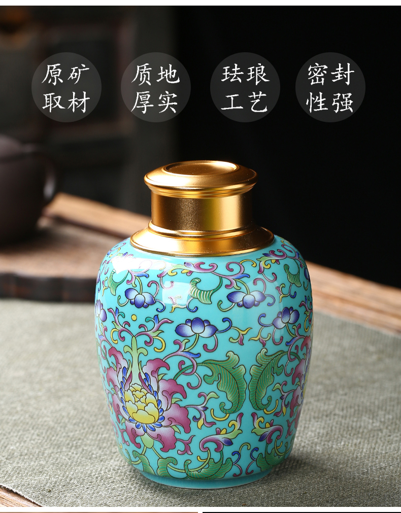 Caddy fixings ceramic crown, the double cover a single seal pot home is suing colored enamel POTS storage trumpet tea urn