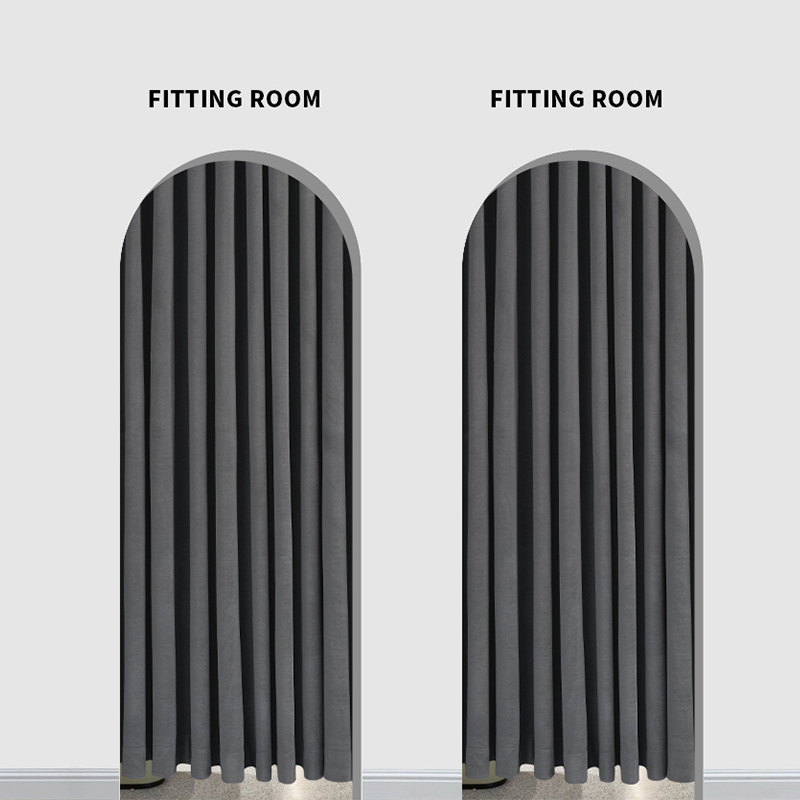 Elegant Deep Space Gray High-End Gray Velvet Curtains for Commercial Use in Popular Clothing Stores, Arched Door Fitting Room Curtains