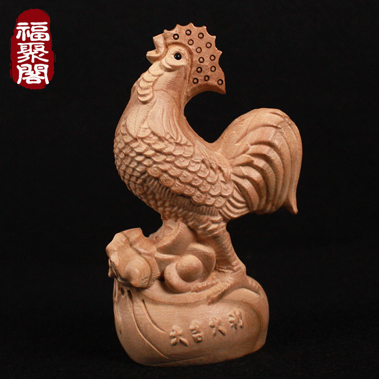 Peach Wood Rooster Pendulum piece log solid wood Aung San Xiao Zodiac Chicken Wood Carving Handlebar Piece Craft Gift Pendulum to Luck Fortune mascot
