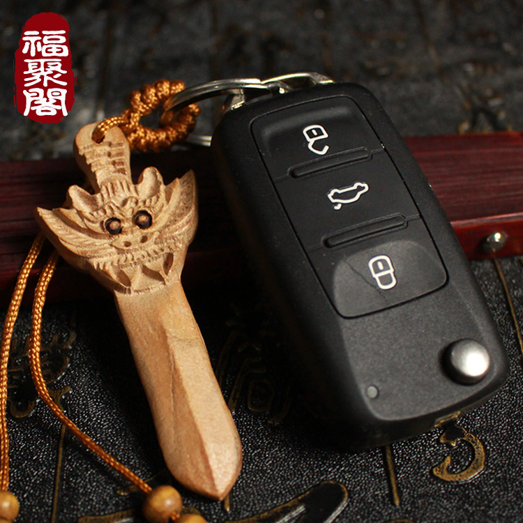 Peach wood sword faucet knife key chain pendant handmade wood carving safety car pendant men and women carry-on body jewelry