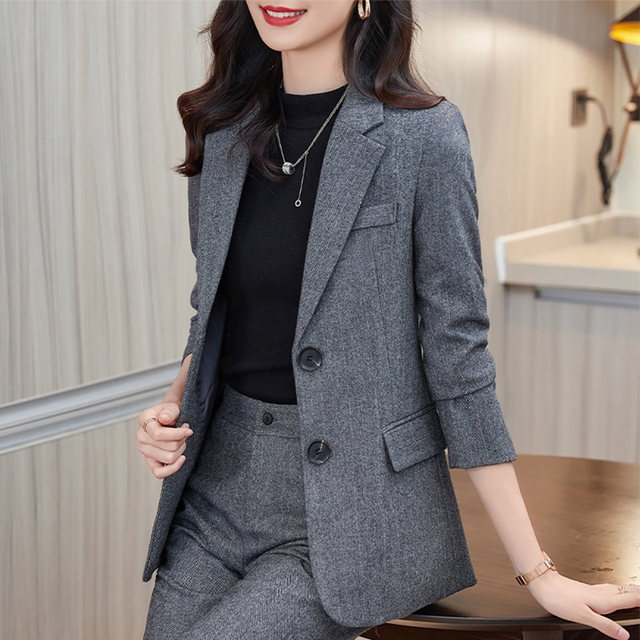 Gray suit jacket women's autumn and winter 2022 new high-end temperament thickening spring and autumn professional suit suit formal dress