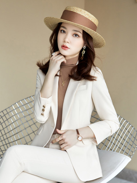 Khaki suit jacket women's spring and autumn self-cultivation fashion temperament casual small high-end professional suit suit