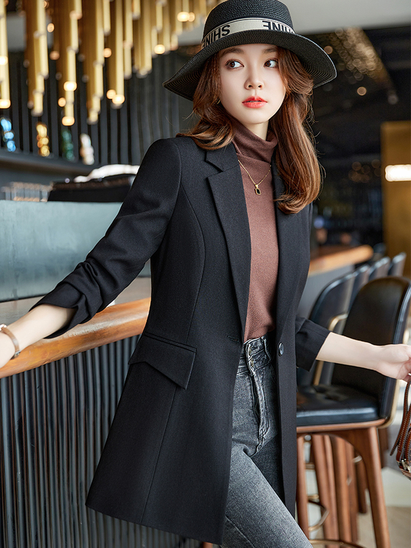 Black Mid-Length Suit for Women, Spring, Autumn and Winter 2026 New Style, High-End Slim-Fitting Top, Professional Casual Suit Jacket