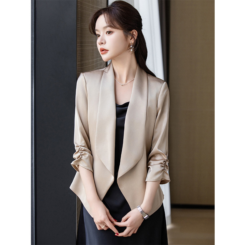Acetate Satin Blazer for Women, High-End Summer Thin Casual Cardigan, 2024 New Style Petite Suit
