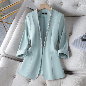 Blue small suit jacket women's thin summer fashion high-end goddess fan professional suit temperament casual top