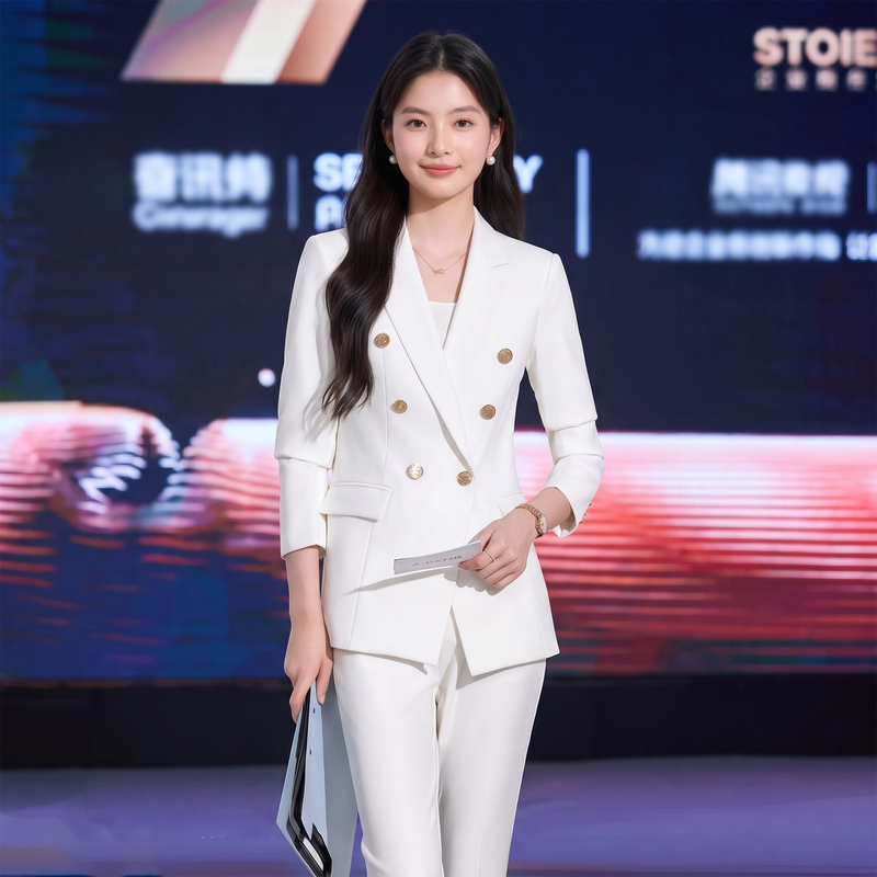 White Suit Set for Women, Petite Size, Formal Attire for Professional Occasions, College Students, Hostess Formal Wear, Work Uniform White Suit Set for Women, Petite Size, Formal Attire for Professional Occasions, College Students, Hostess Formal Wear, Work Uniform