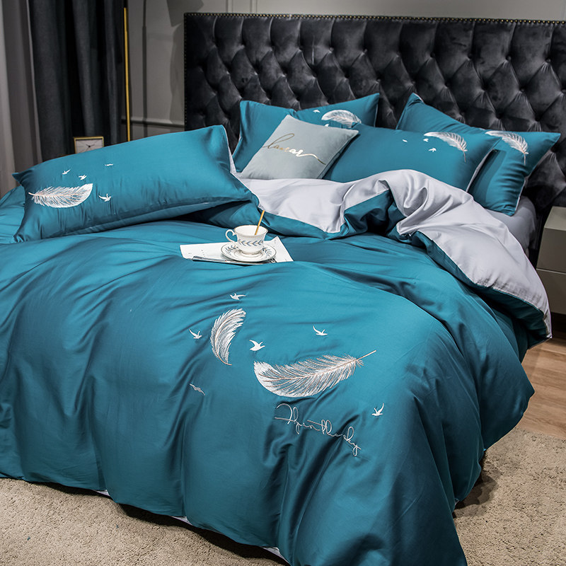 Full cotton embroidered four-piece set of pure cotton linen bed Bamboo Hat Quilt Cover Dormitory Three Sets Eurostyle Light Lavish Bedding Kit