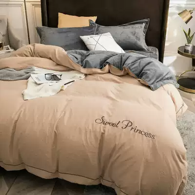 Thickened Crystal Flint Bed Hats Three-Four Pieces Coral Velvet quilt cover Cover Flannel Bedding Winter Kit