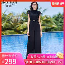 2021 new youth age reduction conjoined set female summer high waist slim slender leg pants foreign style straight jumpsuit