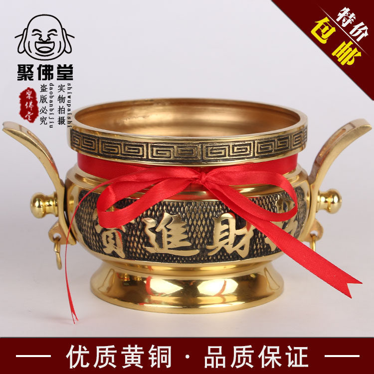 佛具特大号纯铜供炉双狮子头熏香炉三脚铜鼎光身素面无字线香炉