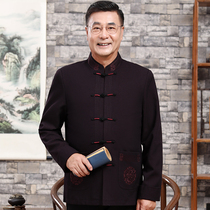 Spring and autumn new middle-aged and elderly mens suit Tang suit jacket Chinese casual loose large size thick father jacket