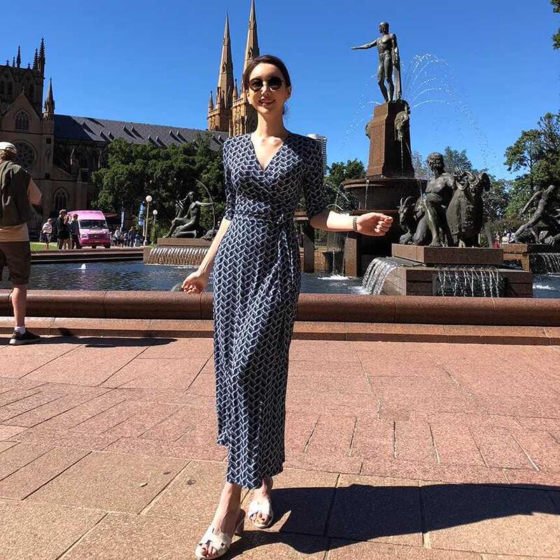 Fov Dvf Ey Popular Wrap Dress New Women's V-Neck French Style Elegant Vacation One-Piece Dress Long Skirt