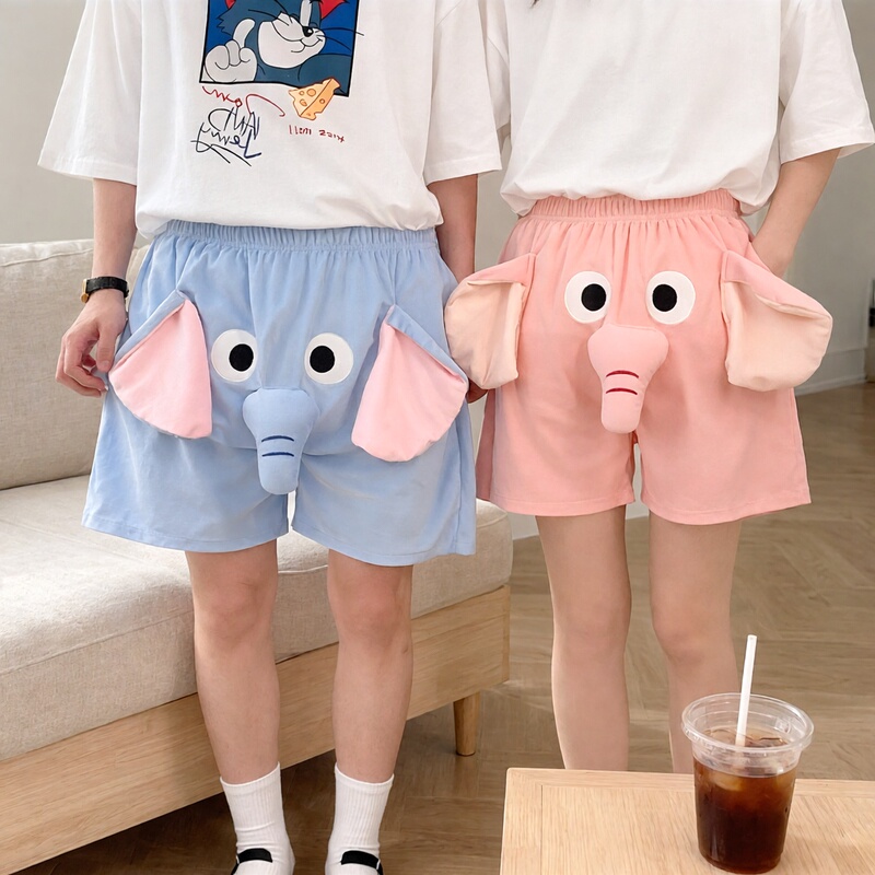 Halloween Abstract Flying Elephant Shorts for Men and Women, Loose-Fitting Couple Summer Pig Elephant Funny Home Sleepwear Trendy