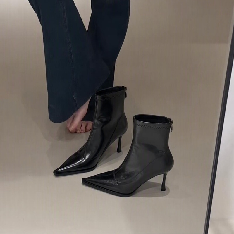 Pointed-Toe High-Heeled Slim Boots for Women, New Autumn and Winter High-Heeled Shoes, French-Style Stiletto Ankle Boots, Elegant Pointed-Toe Short Boots for Women Pointed-Toe High-Heeled Slim Boots for Women, New Autumn and Winter High-Heeled Shoes, French-Style Stiletto Ankle Boots, Elegant Pointed-Toe Short Boots for Women