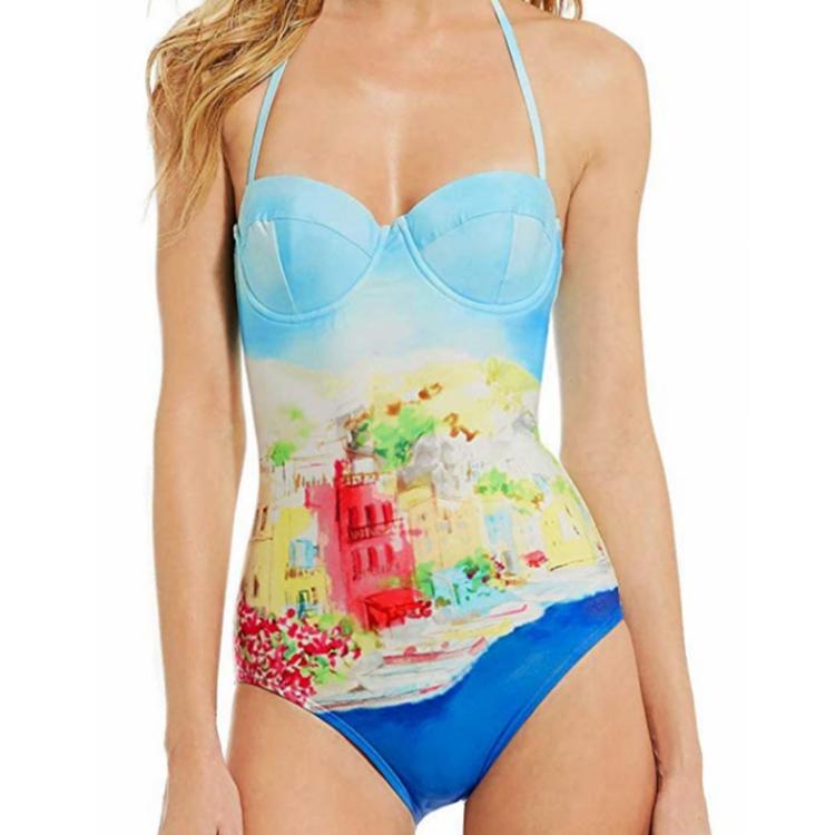 Triumph home American girl steel support one-piece swimsuit European and American ins stars gathered to show thin color female swimsuit