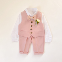 Flower Boys Dress Suite Spring and Autumn Han Edition Childrens Little Host One-Year Boy Birthday Costume Pink