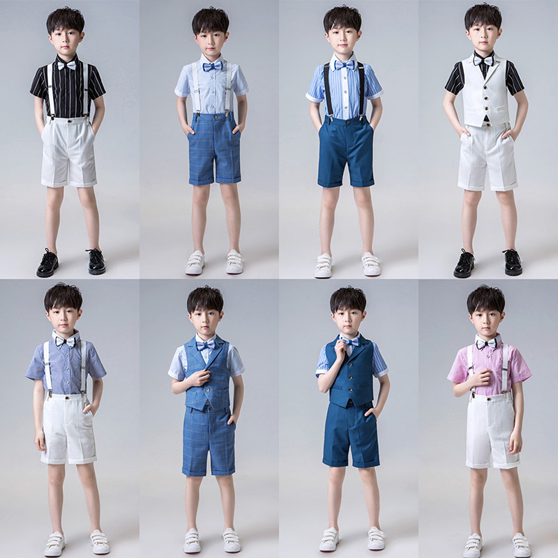 Boy Gown Summer Flower Boy Suit Suit Short Sleeve Handsome Children Model Walk Show Little Host Show Costumes
