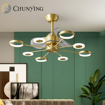 Fan lamp with fan chandelier living room household dining room ceiling fan lamp large wind electric fan chandelier bedroom 36 inch frequency conversion