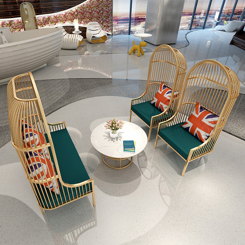 Iron birdcage sofa leisure club hotel lobby lounge reception sofa card seat birdcage chair sofa soft decoration