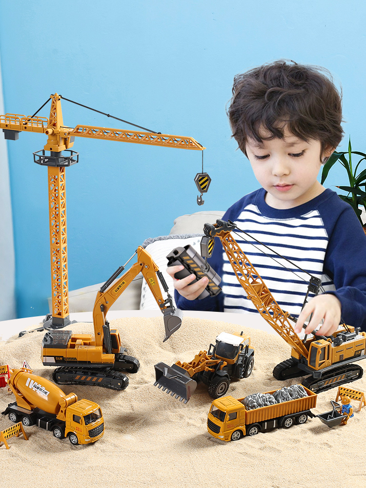Children's engineering car set for boys digging earth excavator crane Toy car model alloy big crane lifting hook machine