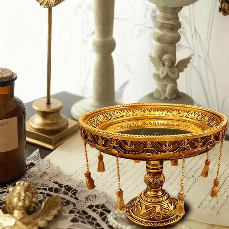 Retro Creative French Golden Tray Ornaments, Literary and Luxurious Desktop Decoration, Candlelight Photography, European Retro Style