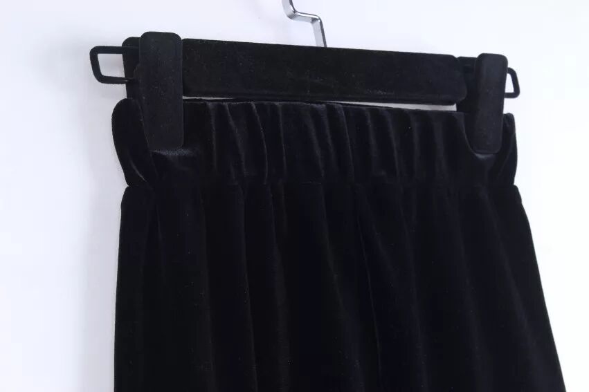 Mùa xuân và mùa thu mới của Hàn Quốc phụ nữ vàng nhung váy túi hip váy kích thước lớn mở thẳng váy bước váy váy chân váy kẻ caro