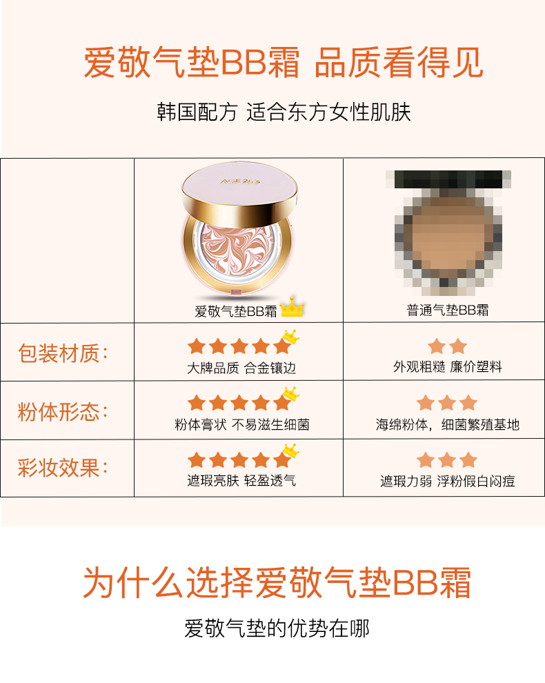 Ai Jingage 20 của đệm không khí BB cream 2018 new cc cream kem che khuyết điểm làm trắng giữ ẩm kéo dài sáng da nền tảng