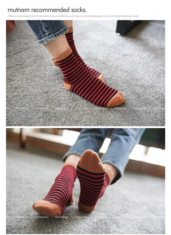 Vớ Nimo nimo nữ sọc tất mùa thu và mùa đông retro trong vớ ống thể thao vớ cotton thể thao vớ Hàn Quốc tất nam cổ ngắn